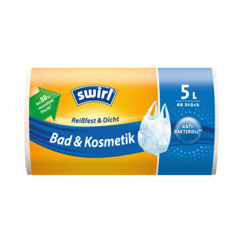 Swirl Müllbeutel Reißfest & Dicht Bad & Kosmetik 5 Liter, mit Tragegriff, weiss/teil-transparent, aus 80 % recyceltem Plastik